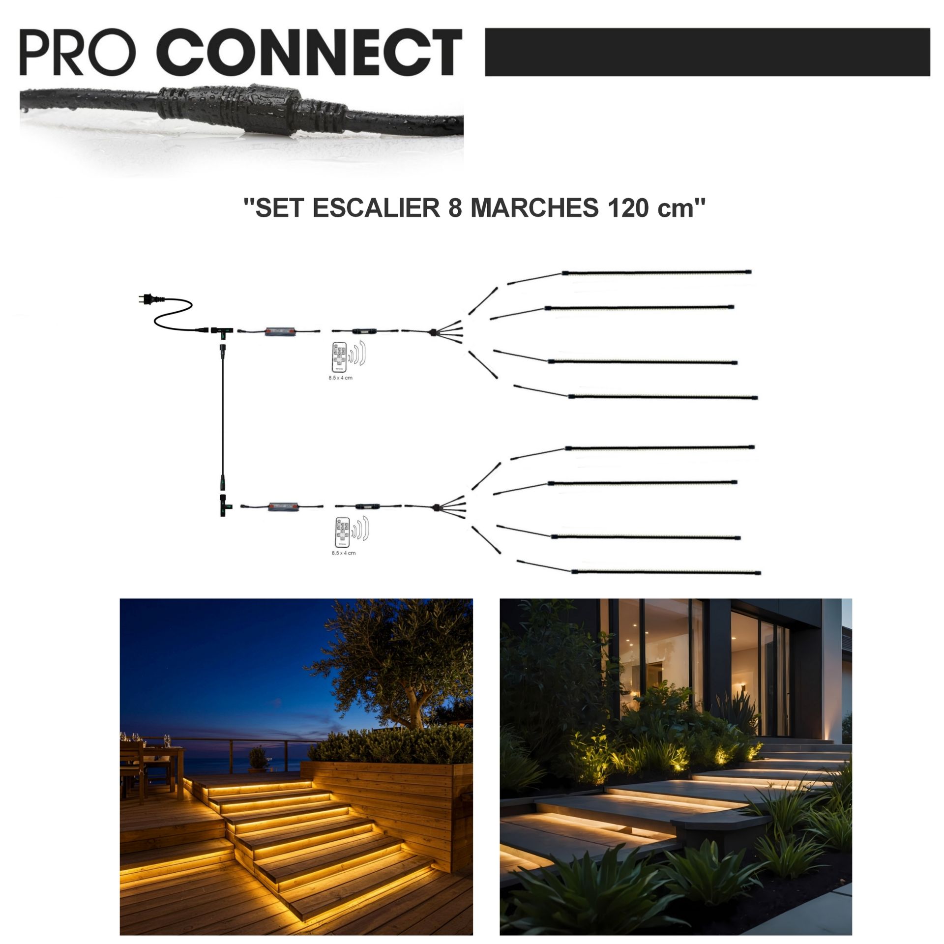 [1018] 1018 - Kit Escalier 8 Bandeau Lumineux Silicone 1,2m