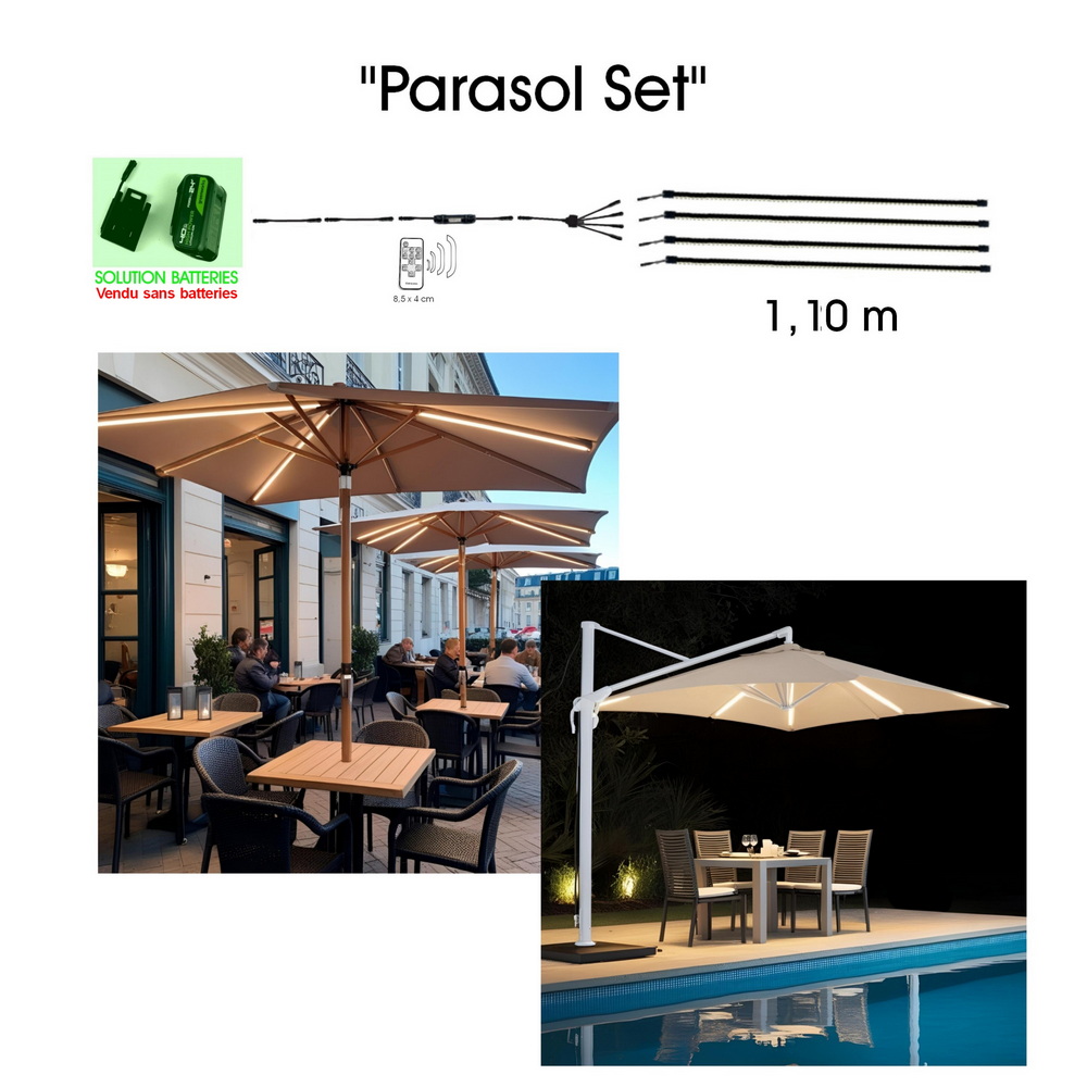 [1014 B] 1014 B - Kit Parasol pour Batteries 24V: 4 Bandeau Lumineux Silicone -1cm x 1,15 m + Telc.