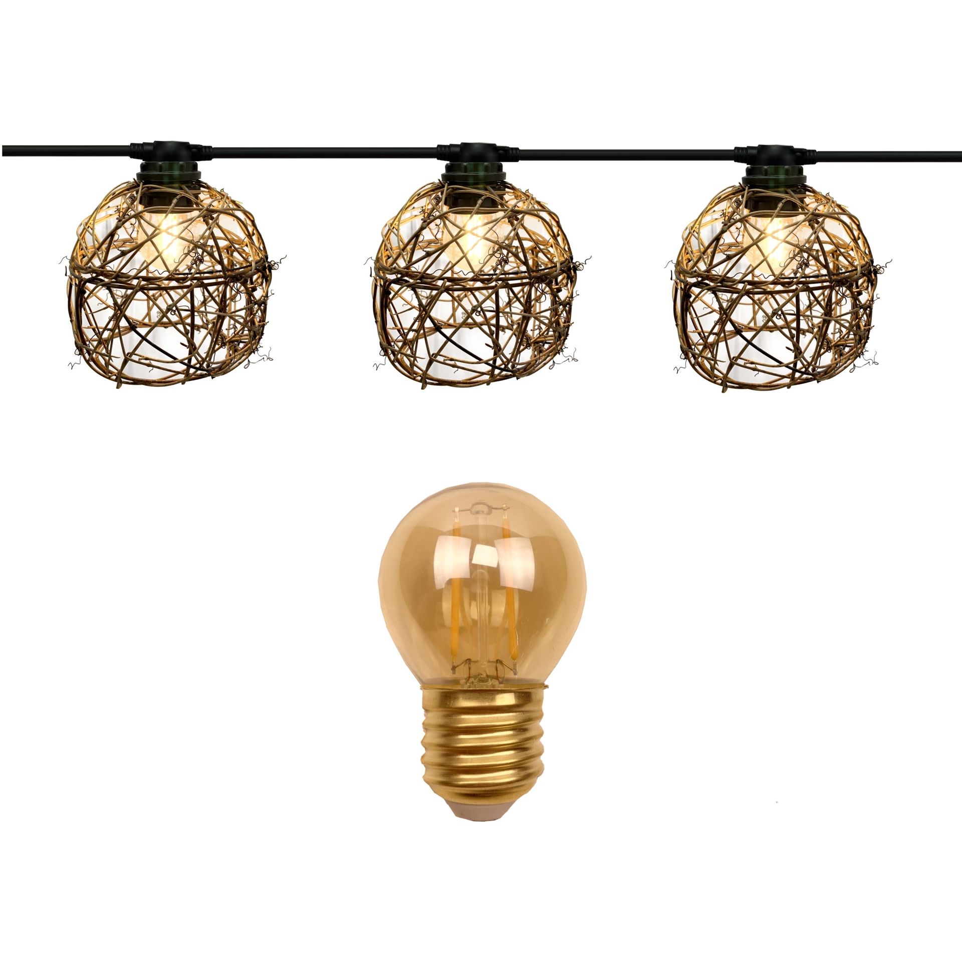 [8503-G33-60L] 8503-G33-60L - Guirl. ROTIN NATUREL 3m 6xE27/G45 Fil 1700K